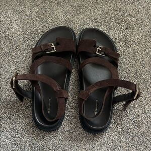 Anthropologie Dark Brown Suede Sandals
